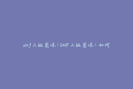 dnf二级密保(DNF二级密保(如何设置和使用))